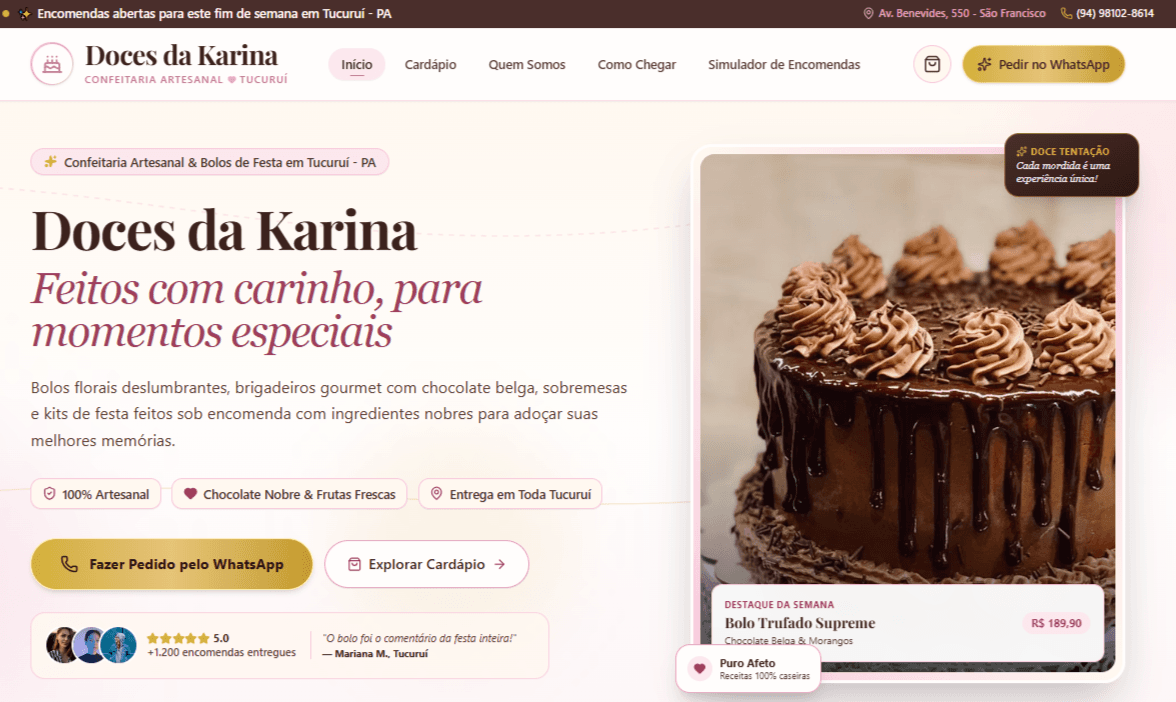 Interface real de Doces da Karina