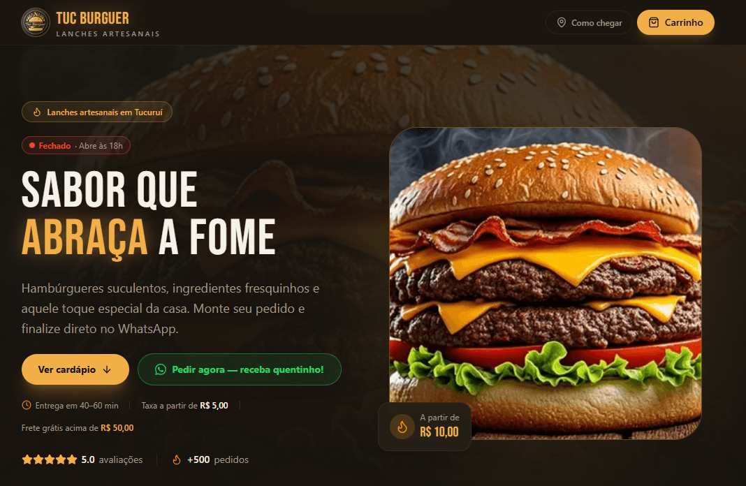 Interface real de Tuc Burguer
